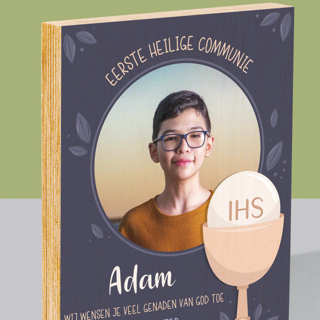 Foto En Handtekening: Eerste Heilige Communie - Afdruk Op Hout (Verticaal)