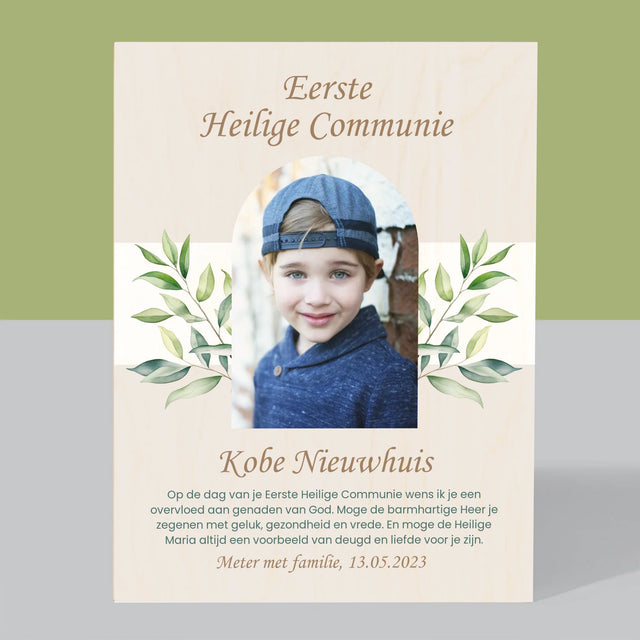 Foto En Handtekening: Eerste Heilige Communie - Afdruk Op Hout (Verticaal)