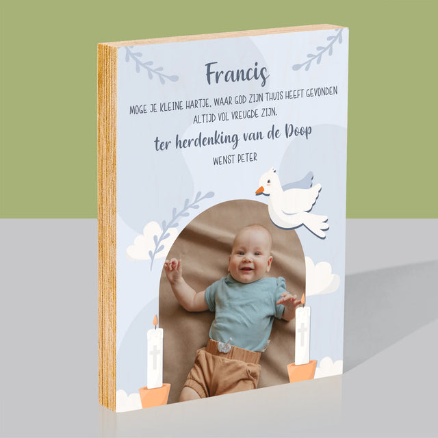 Foto En Handtekening: Wensen, Ter Herdenking Van De Doop - Afdruk Op Hout (Verticaal)