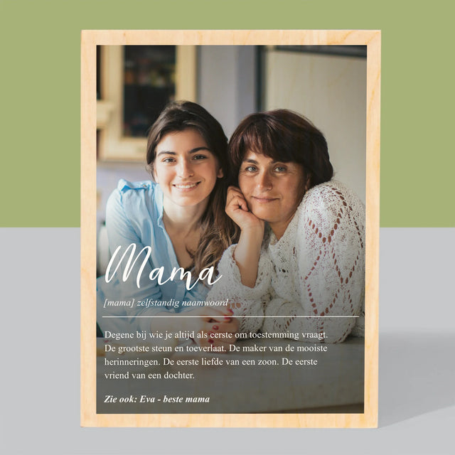 Foto En Handtekening: Mama Definitie - Afdruk Op Hout (Verticaal)