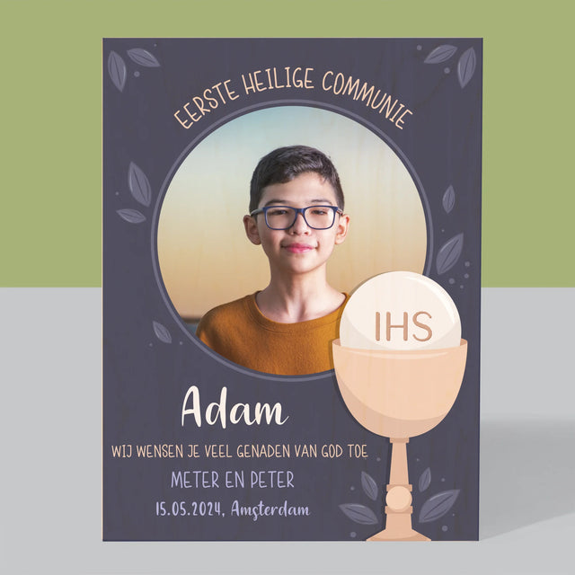 Foto En Handtekening: Eerste Heilige Communie - Afdruk Op Hout (Verticaal)