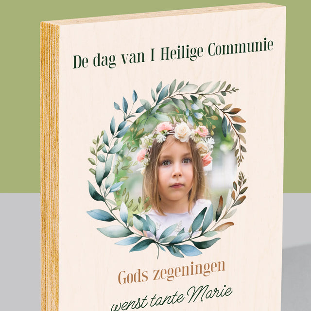 Foto En Handtekening: Op De Dag Van I Heilige Communie - Afdruk Op Hout (Verticaal)