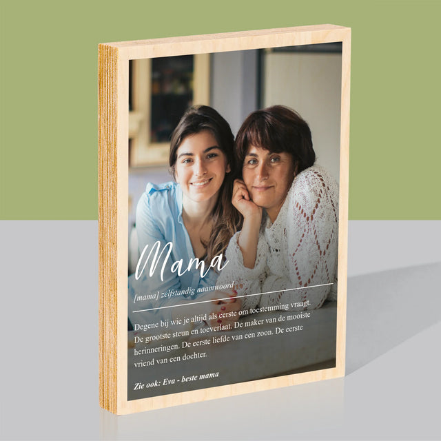 Foto En Handtekening: Mama Definitie - Afdruk Op Hout (Verticaal)