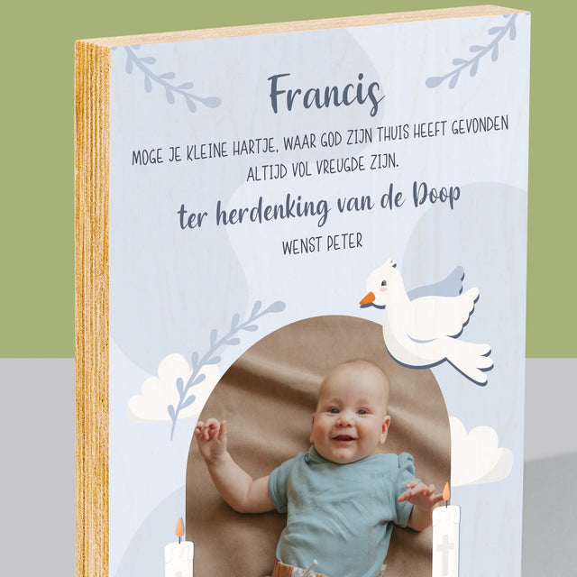 Foto En Handtekening: Wensen, Ter Herdenking Van De Doop - Afdruk Op Hout (Verticaal)