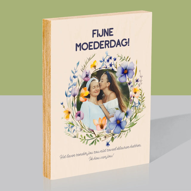 Foto En Handtekening: Fijne Moederdag - Afdruk Op Hout (Verticaal)