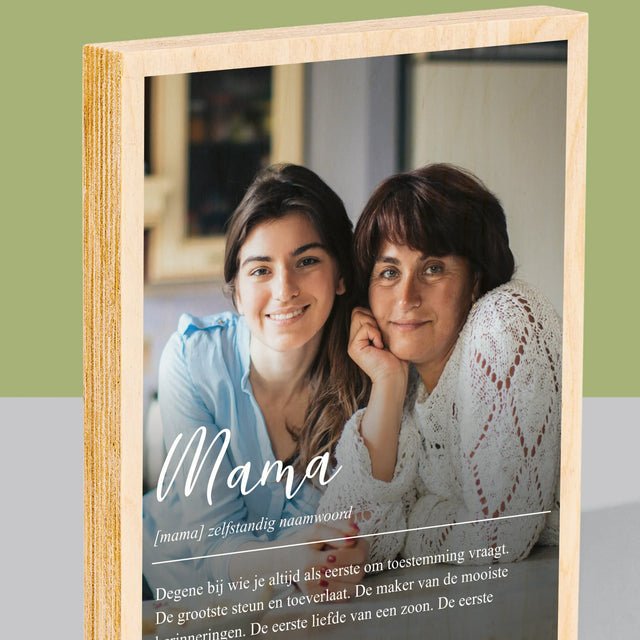 Foto En Handtekening: Mama Definitie - Afdruk Op Hout (Verticaal)
