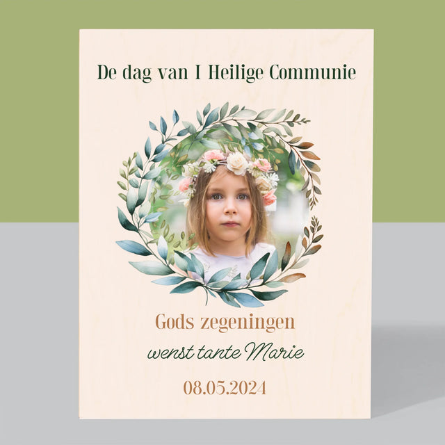 Foto En Handtekening: Op De Dag Van I Heilige Communie - Afdruk Op Hout (Verticaal)