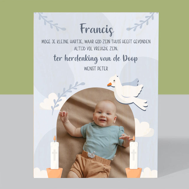 Foto En Handtekening: Wensen, Ter Herdenking Van De Doop - Afdruk Op Hout (Verticaal)