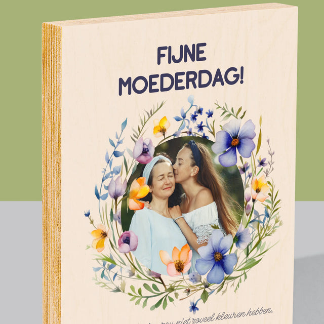 Foto En Handtekening: Fijne Moederdag - Afdruk Op Hout (Verticaal)