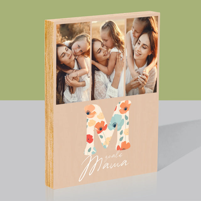 Fotocollage: M Zoals Mama - Afdruk Op Hout (Verticaal)