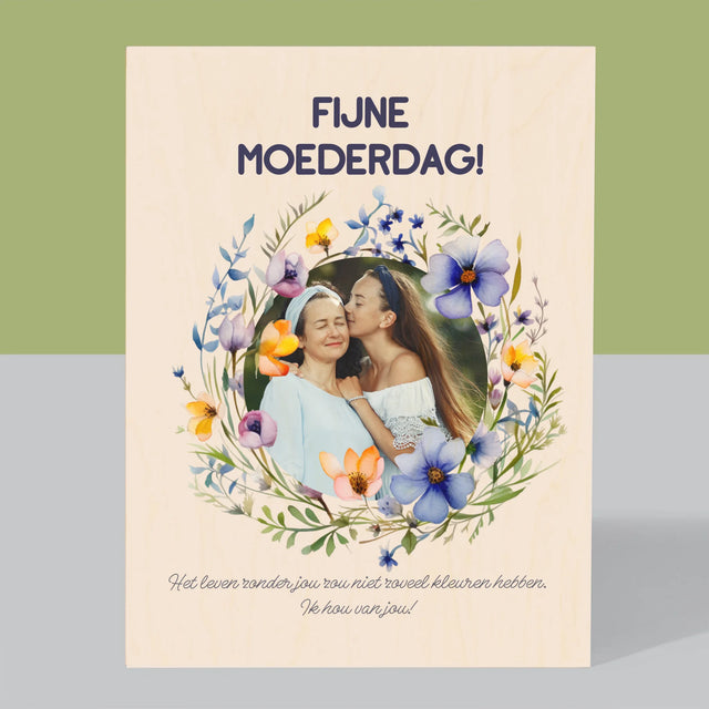 Foto En Handtekening: Fijne Moederdag - Afdruk Op Hout (Verticaal)