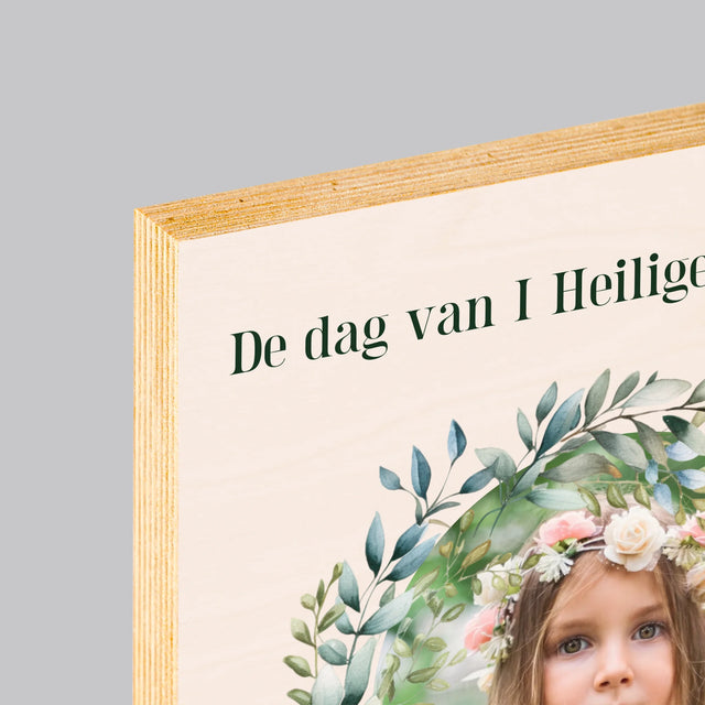 Foto En Handtekening: Op De Dag Van I Heilige Communie - Afdruk Op Hout (Verticaal)