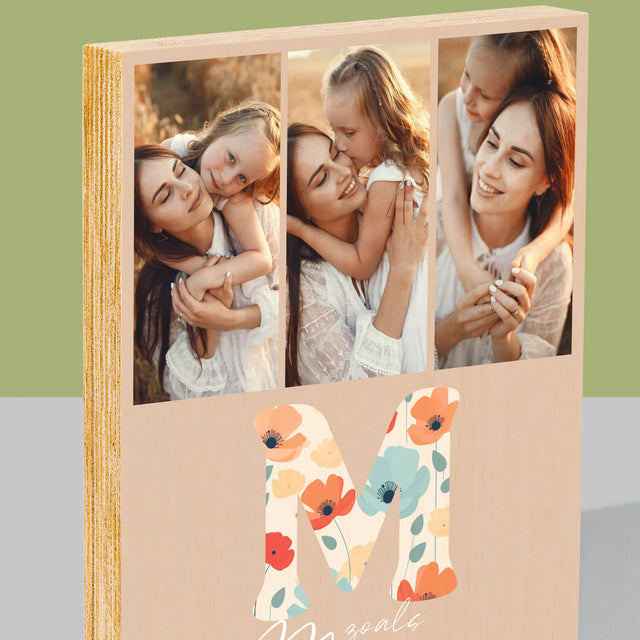 Fotocollage: M Zoals Mama - Afdruk Op Hout (Verticaal)