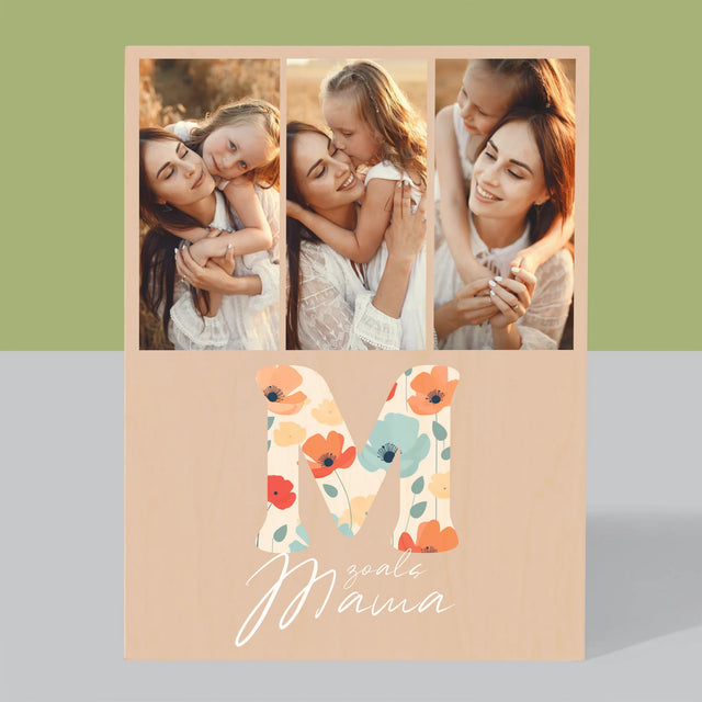 Fotocollage: M Zoals Mama - Afdruk Op Hout (Verticaal)