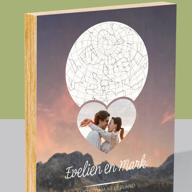 Starrenkaart: Verliefden Op De Bergen - Afdruk Op Hout (Verticaal)