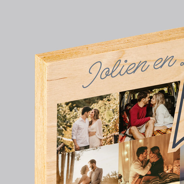 Fotocollage: 5 Jaar Samen - Afdruk Op Hout (Verticaal)