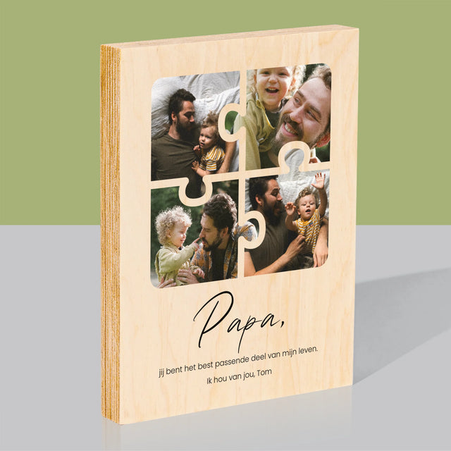 Fotocollage: Fotopuzzel, Papa - Afdruk Op Hout (Verticaal)