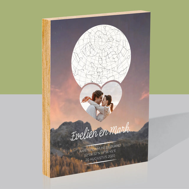 Starrenkaart: Verliefden Op De Bergen - Afdruk Op Hout (Verticaal)