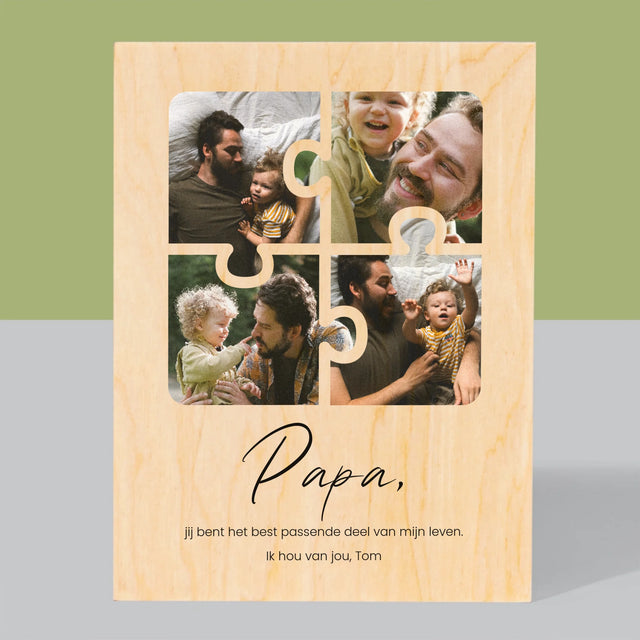 Fotocollage: Fotopuzzel, Papa - Afdruk Op Hout (Verticaal)