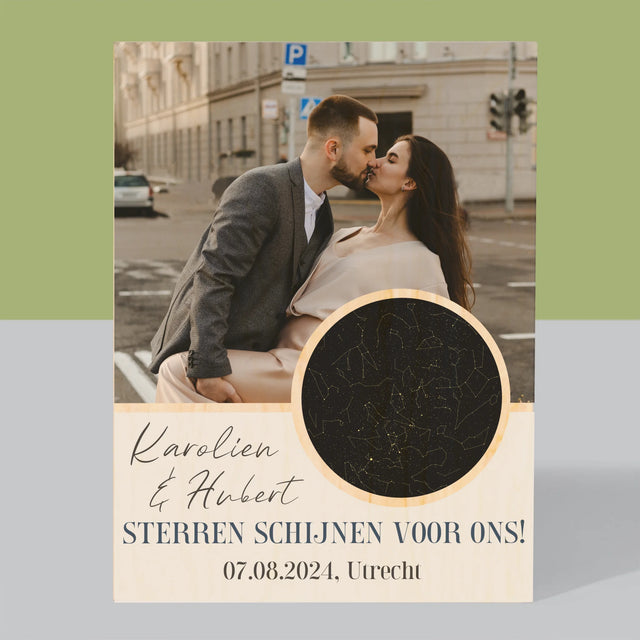 Starrenkaart: Sterren Schijnen Voor Ons - Afdruk Op Hout (Verticaal)