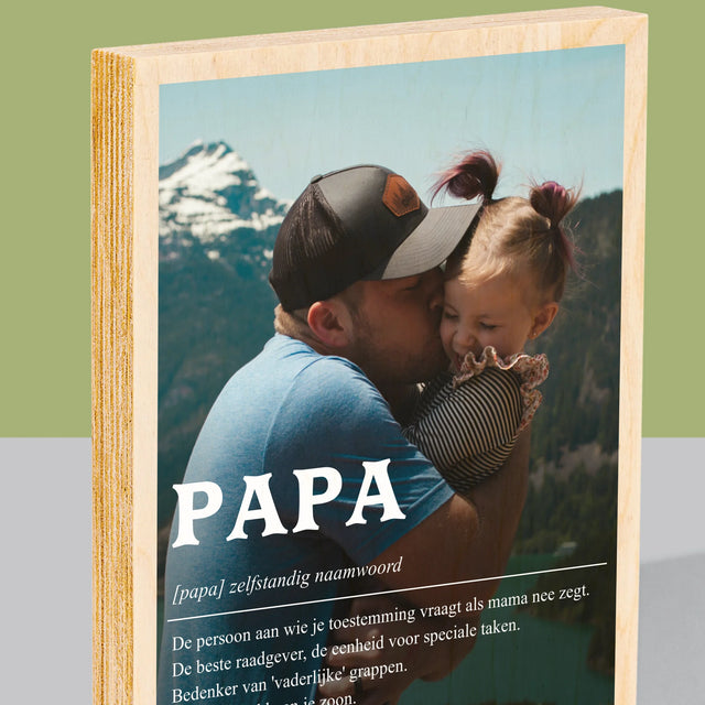 Foto En Handtekening: Definitie Papa - Afdruk Op Hout (Verticaal)