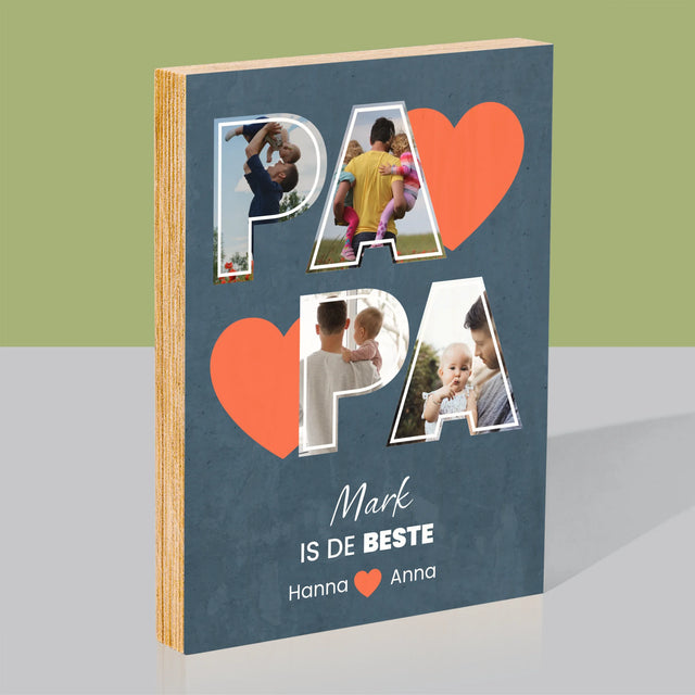 Fotocollage: Papa Is De Beste - Afdruk Op Hout (Verticaal)