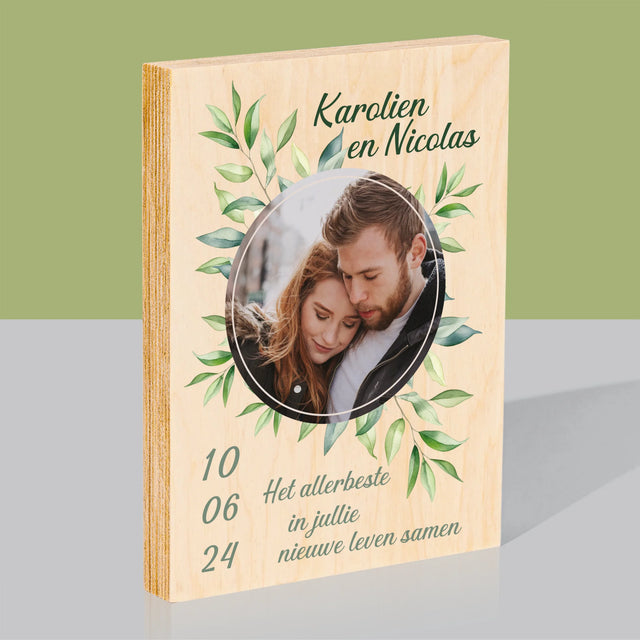 Foto En Handtekening: Trouw, Blaadjes - Afdruk Op Hout (Verticaal)