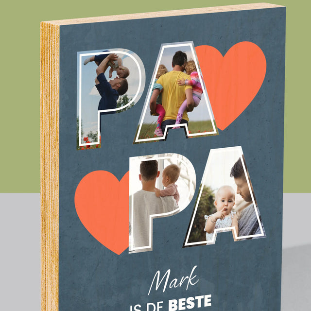 Fotocollage: Papa Is De Beste - Afdruk Op Hout (Verticaal)