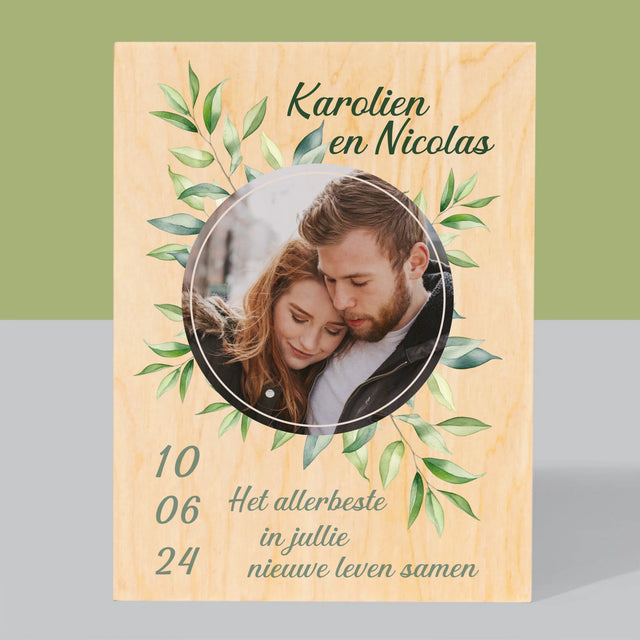 Foto En Handtekening: Trouw, Blaadjes - Afdruk Op Hout (Verticaal)