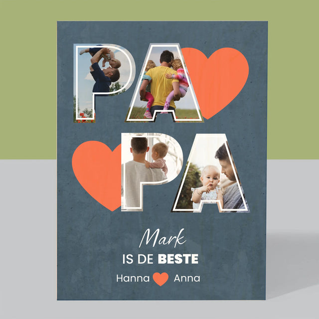 Fotocollage: Papa Is De Beste - Afdruk Op Hout (Verticaal)