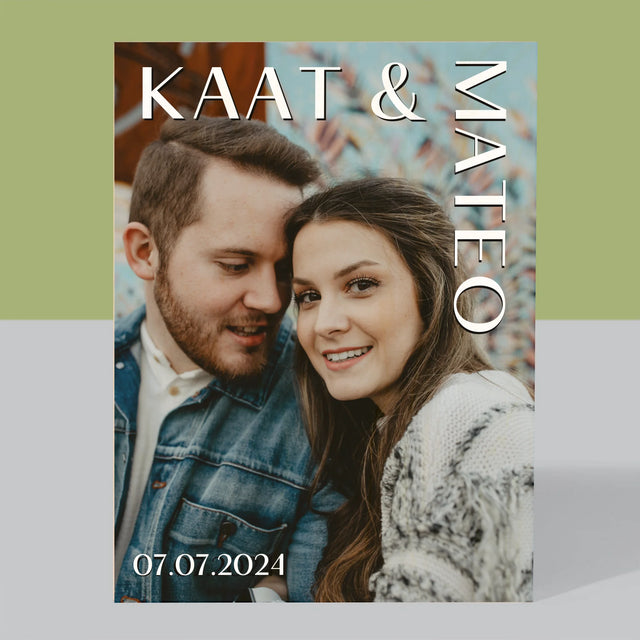 Foto En Handtekening: Namen, Trouw - Afdruk Op Hout (Verticaal)