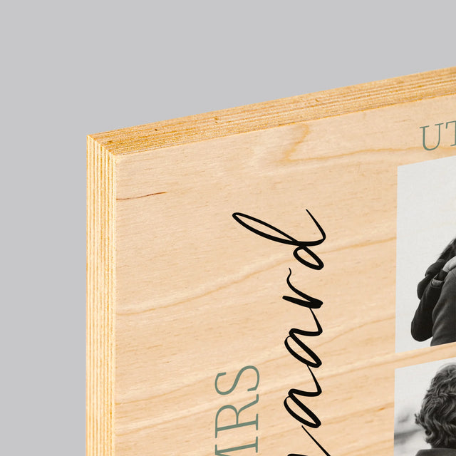 Fotocollage: Mr&Mrs Trouw - Afdruk Op Hout (Verticaal)