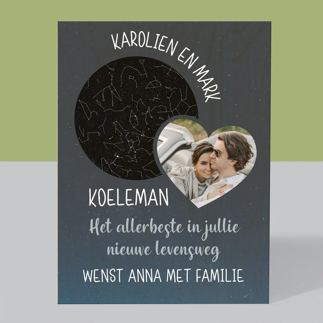 Starrenkaart: Nieuwe Levensweg, Trouw - Afdruk Op Hout (Verticaal)