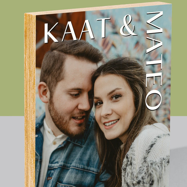 Foto En Handtekening: Namen, Trouw - Afdruk Op Hout (Verticaal)