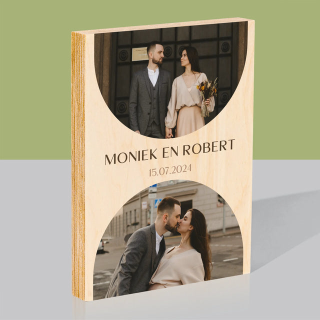 Fotocollage: Trouwdag - Afdruk Op Hout (Verticaal)