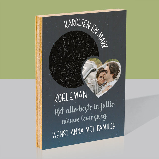 Starrenkaart: Nieuwe Levensweg, Trouw - Afdruk Op Hout (Verticaal)