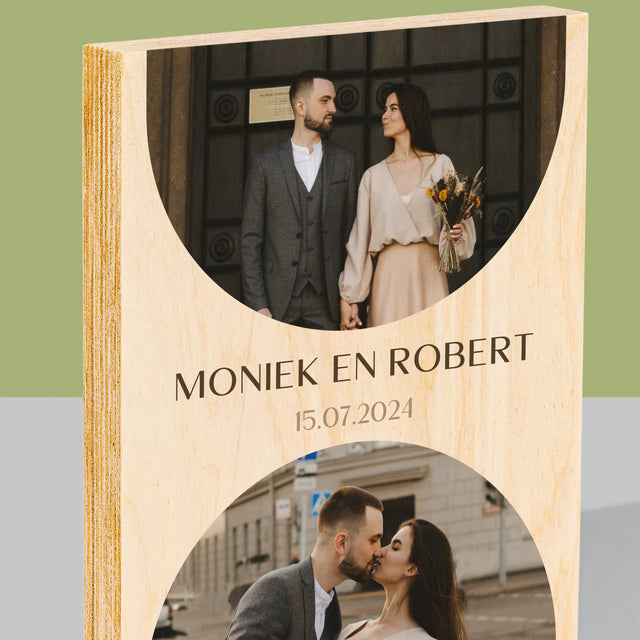 Fotocollage: Trouwdag - Afdruk Op Hout (Verticaal)