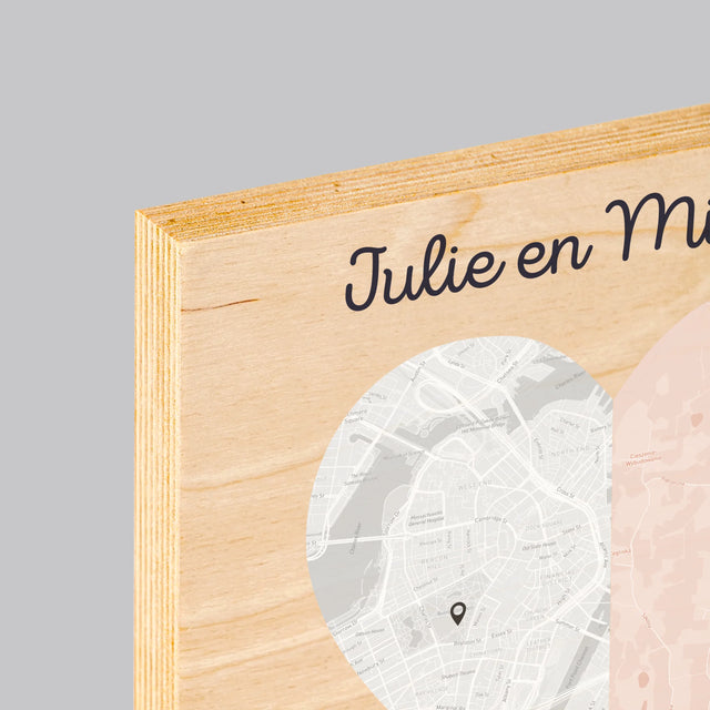 Stadsplastadsplattegrond: Twee Halve Hartjes - Afdruk Op Hout (Verticaal)