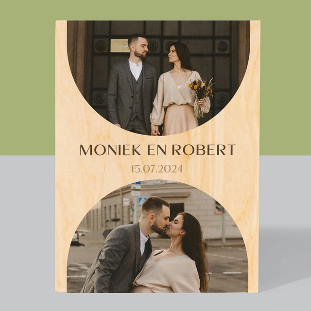 Fotocollage: Trouwdag - Afdruk Op Hout (Verticaal)