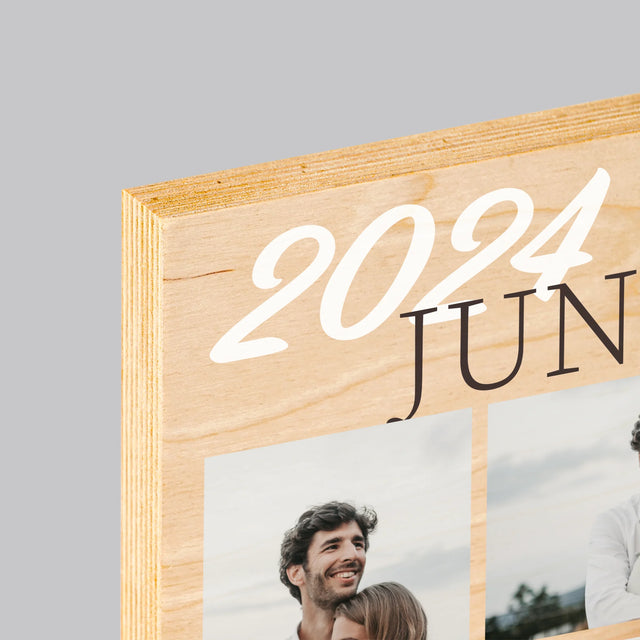 Fotocollage: Mr&Mrs Datum - Afdruk Op Hout (Verticaal)