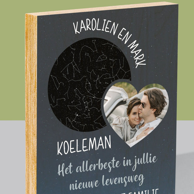 Starrenkaart: Nieuwe Levensweg, Trouw - Afdruk Op Hout (Verticaal)