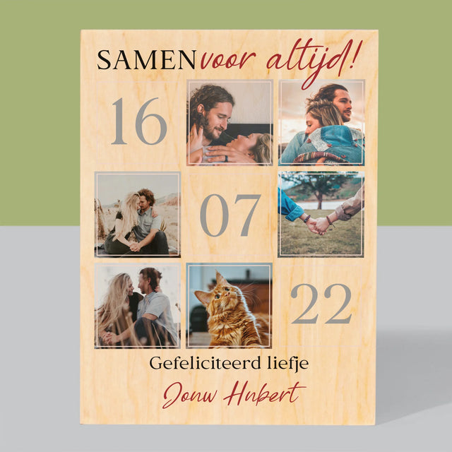 Fotocollage: Samen Voor Altijd - Afdruk Op Hout (Verticaal)