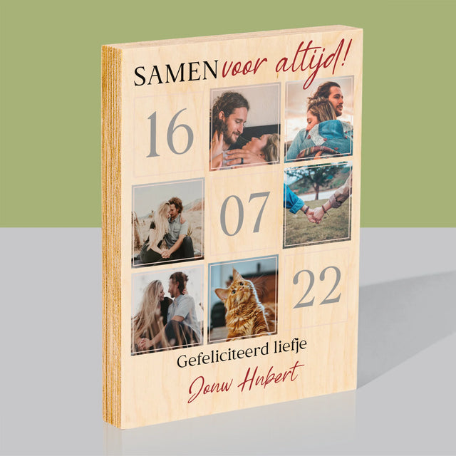 Fotocollage: Samen Voor Altijd - Afdruk Op Hout (Verticaal)