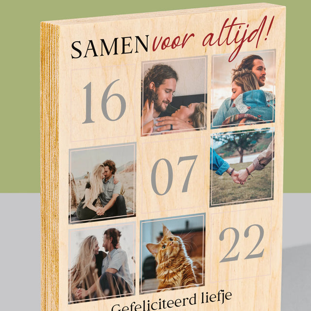 Fotocollage: Samen Voor Altijd - Afdruk Op Hout (Verticaal)
