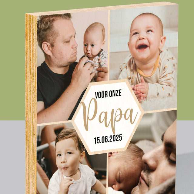 Fotocollage: Voor Onze Papa - Afdruk Op Hout (Verticaal)