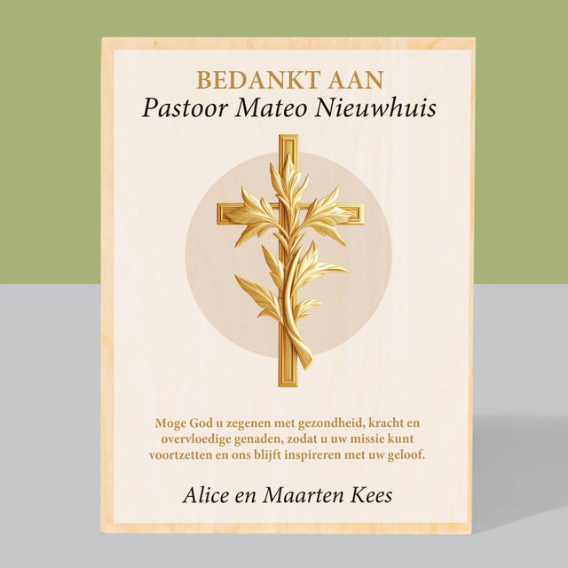 Naam En Handtekening : Bedankt Aan Pastoor - Afdruk Op Hout (Verticaal)