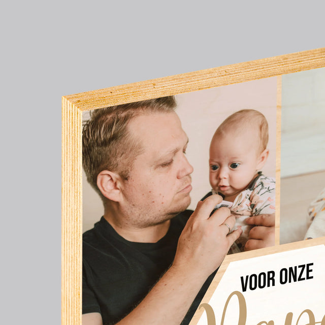 Fotocollage: Voor Onze Papa - Afdruk Op Hout (Verticaal)
