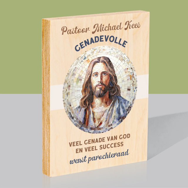 Naam En Handtekening : Genadevolle Priester - Afdruk Op Hout (Verticaal)