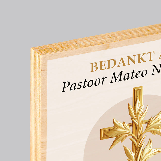 Naam En Handtekening : Bedankt Aan Pastoor - Afdruk Op Hout (Verticaal)