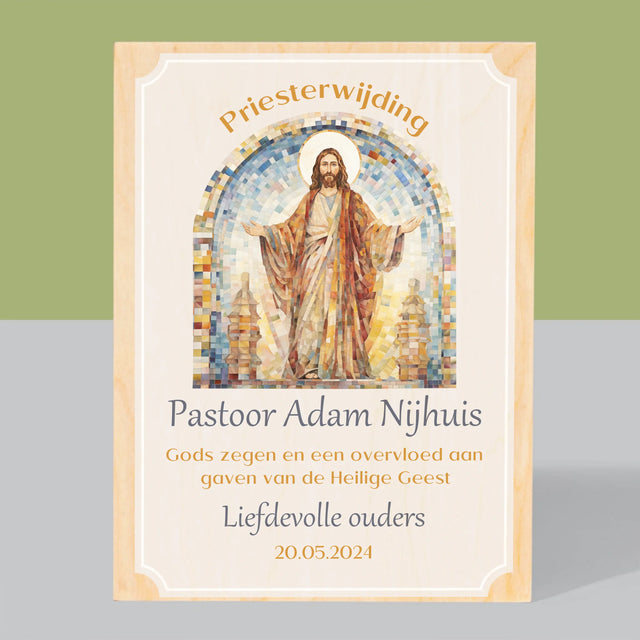 Naam En Handtekening : Priesterwijding - Afdruk Op Hout (Verticaal)